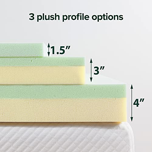 Image of Zinus 3 Inch Green Tea Memory Foam Mattress Topper, Short Queen