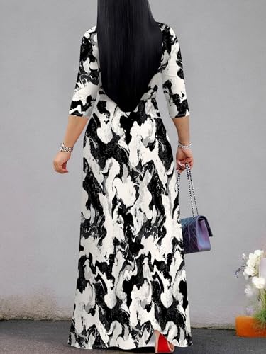 Image of SUZONANA Plus Size Dresses for Women Print Maxi Dresses Flowy 3 /4 Sleeve with Belt