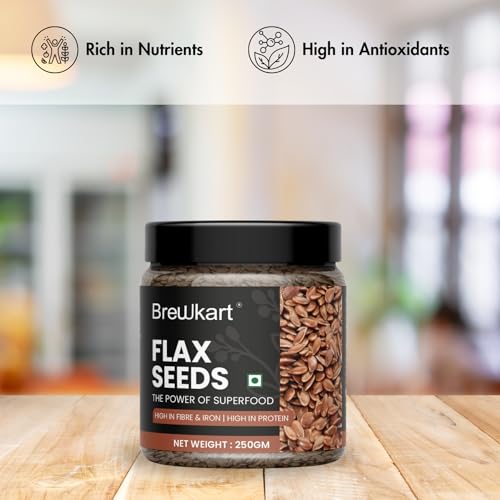 Image of Brewkart Flax Seeds - Alsi Seeds 250 gm | Flax Seeds for Hair Growth | Raw Seeds for Eating | Source of Iron & Dietary Fibre | Rich in Protein