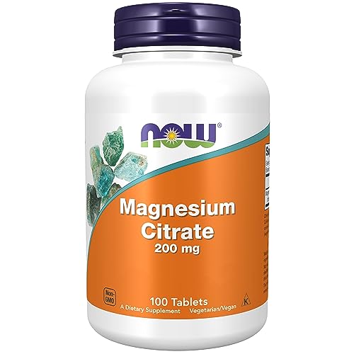 Now Foods, Magnesium Citrate, 200mg Magnesio, 100 Tabletas veganas, Probado en Laboratorio, Vegetariano, Sin Gluten, Sin Soja, No GMO