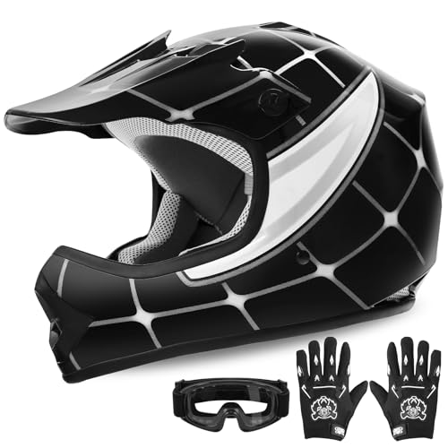 Kids Dirt Bike Helmet Youth Motorcycle Helmet DOT-Certified Full Face Helmets for Motocross ATV Off-Road Street Bike with Goggles & Gloves Black Skull Small | Motorcycle Riding Gear included  product thumbnail 11