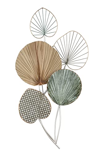 GILDE große Wanddeko Wandrelief XL aus Metall - mit 5 Blätter - 90 x 48 cm