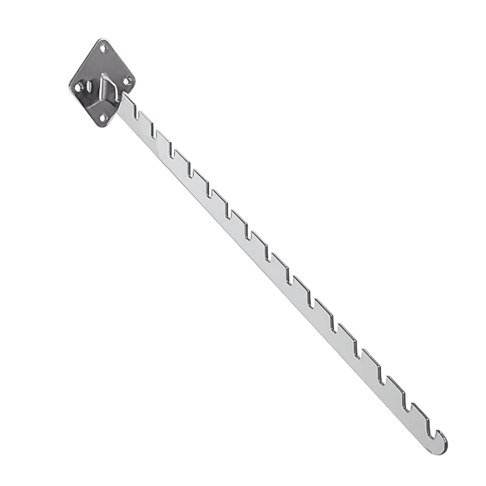 Shoplines Supplies Chrome 2X Wall Mounted 16 Notched Arm – Finish Waterfall Display Rail For Clothes & Garments – Heavy-Duty Retail Display Arm With 4 Fixing Holes – 520Mm Projection