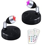 Helcona Wireless LED Spotlight w/ Remote Control, RGB Battery Spot Lights Indoor Art Lights Color Changing Mini Picture Light Dimmer Puck Lights Timer Wall LightHallway Cupboards 2 Pack, Black (DR-1)