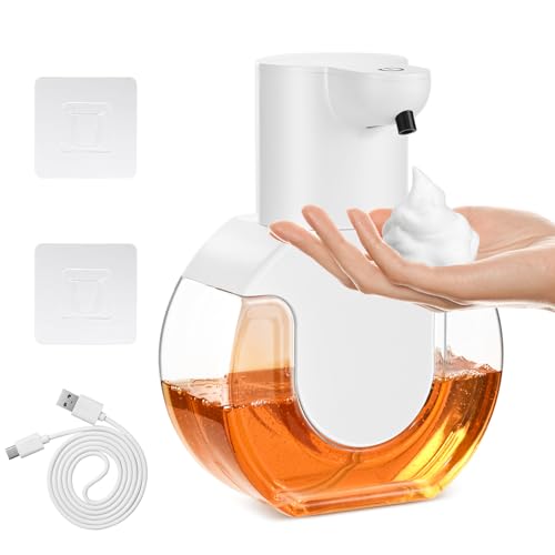 Distributeur de savon automatique - 420 ml - Montage mural - Distributeur de savon mousse - Rechargeable par USB - Distributeur de savon électrique avec capteur infrarouge et 4 niveaux réglables IPX5