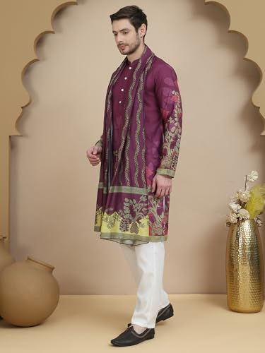 Image of Jompers Floral Printed Purple Cotton Blend Kurta Set with Dupatta (Purple, M)