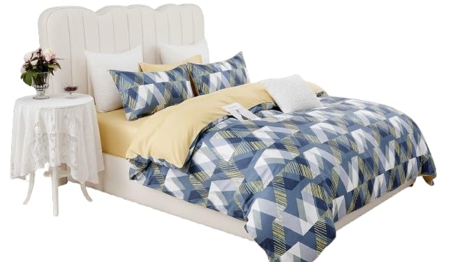 Geometric Print Bedding Set, Blue & Yellow Cover with Pillowcases | Triangular Pattern, Duvet Cover Set, Blue & Yellow Tones, Matching Pillowcases, Bedroom Decor-image-6