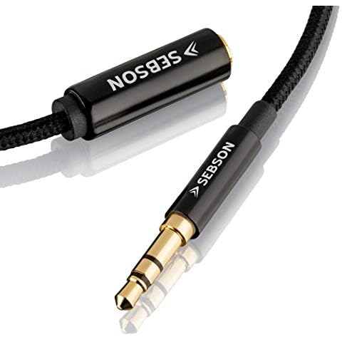 SEBSON AUX Audio Extension Cable 1m, Jack 3.5mm gold plated, Male to Female, TRS, Stereo Audio Extender for Headset, Headphone, Earphone, Smartphone Cover