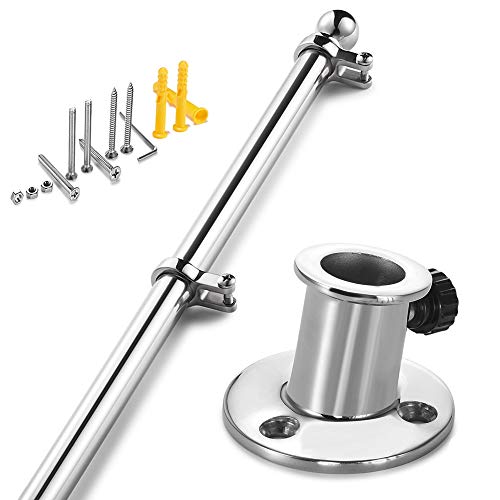 ZOMCHAIN Marine Flag Pole with Base, Flag Pole Holder, 316 Stainless Steel Flag Pole Set for Boat, Yacht, Truck and Yard - Flag Pole 23.62inch/60cm