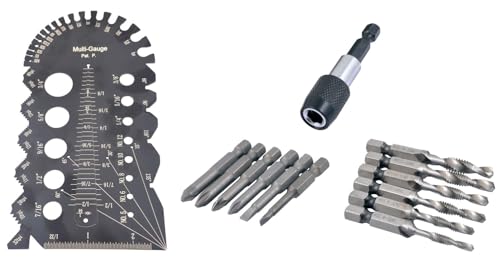 HHIP 9999-0042 14-Piece HSS 3-in-1 Tap/Drill Kit and 7-in-1 Multi-Purpose Gage