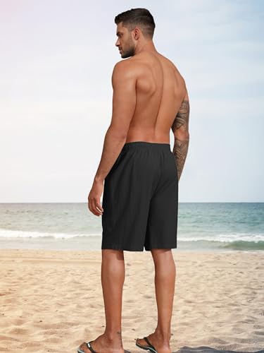 Litthing Pantaloncini da Uomo in Lino Estivi Pantaloni Corti Spiaggia Leggeri e Ariosi in Cotone Pantaloncine con Tasche e Coulisse