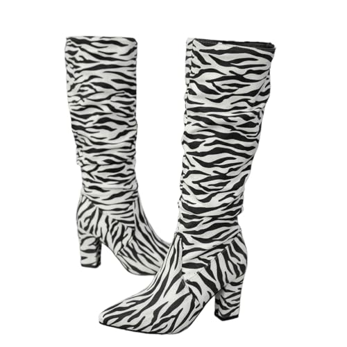 MlYJmer Botas de Mujer de Ante Arrugadas hasta la Rodilla con Punta Afilada y tacón Alto,Blanca,41 EU