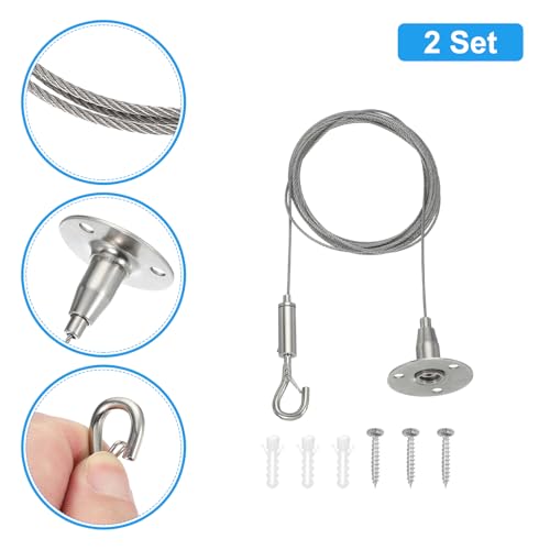 Image of MECCANIXITY 300 x 1.5mm Adjustable Hanging Wires Kit, Heavy Duty Stainless Steel Wire Rope with Single Hooks for Picture Photo Light LED Screen Curtain Billboards DIY Mounting Clamp Pack of 2