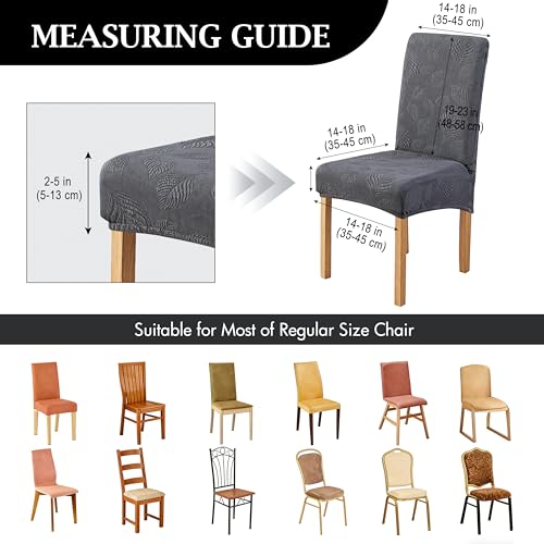 Image of Genina Waterproof Dining Chair Cover Set of 8,Kitchen Chair Cover,Dark Grey | Stretch Dining Room Chair Slipcovers with Leaf Jacquard,Removable Kitchen Chair Protector for Home,Restaurant,Banquet