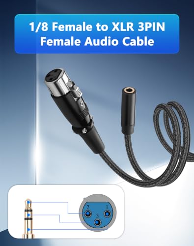 CERRXIAN Kabel audio 1FT 3,5 mm na XLR, niesymetryczny kabel audio do mikrofonu (gniazdo TRS 1/8 cala na gniazdo XLR), teksturowana osłona, pozłacana wtyczka do aparatu, miksera, karty dźwiękowej itp