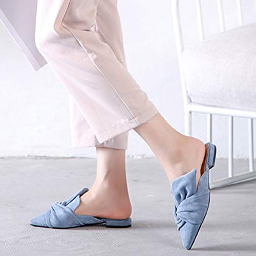 Vfdb Women's Bowtie Mule Slippers Summer Pointy Toe Loafers Slip On Flat Shoes Blue Us 9 #TOP6