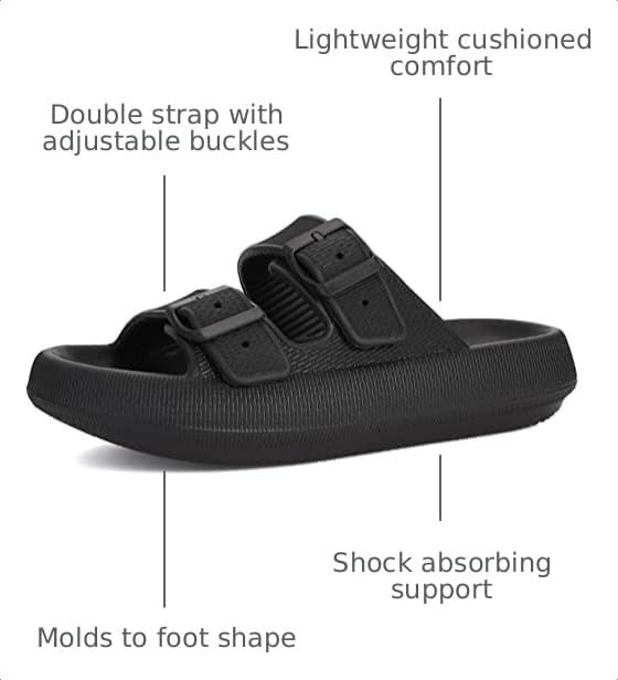 Image of BRONAX Pillow Slippers for Women and Men | Adjustable Double Buckle Shower Slides | Cushioned Thick Sole Sandals