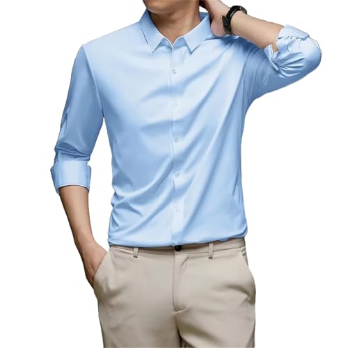 Camisa de manga larga para hombre con tejido liso sin planchado USTZFTBCL