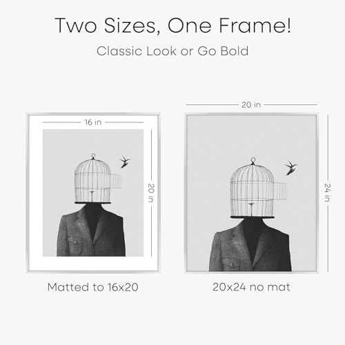 Image of Homeforia 20x24 Picture Silver Frame, High End Metal 20 x 24 Poster Frames with Mat 16 by 20 for Photo, 20x24 Silver Frame Matted to 16x20 Art, 24x20 Hanging Frames, Tempered Glass, Wall Kit, Set of 3
