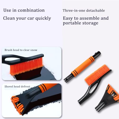 Cepillo de nieve y raspador de hielo para coche, diseño extensible de 60 cm desmontable con agarre de espuma, varilla de aleación de aluminio, incluye guantes y toallas para coches, camiones, SUV