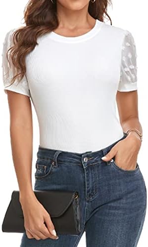 Cucuchy Womens Tops Dressy Informal Puff Brief Sleeve Enterprise Blouses