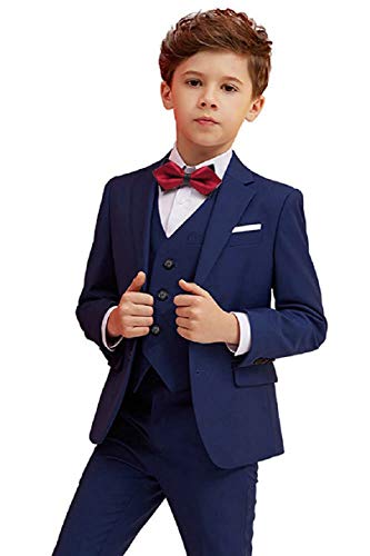 Boys Suit Navy Slim Fit Suits For Kids Formal Outfit Boy Tuxedo With Blazer Vest Pants Shirt And Bow Tie Size 2T #TOP4