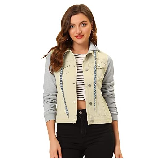 Allegra K Chaqueta Vaquera con Bolsillos para Mujeres con Capucha De Cordón Azul Claro XL