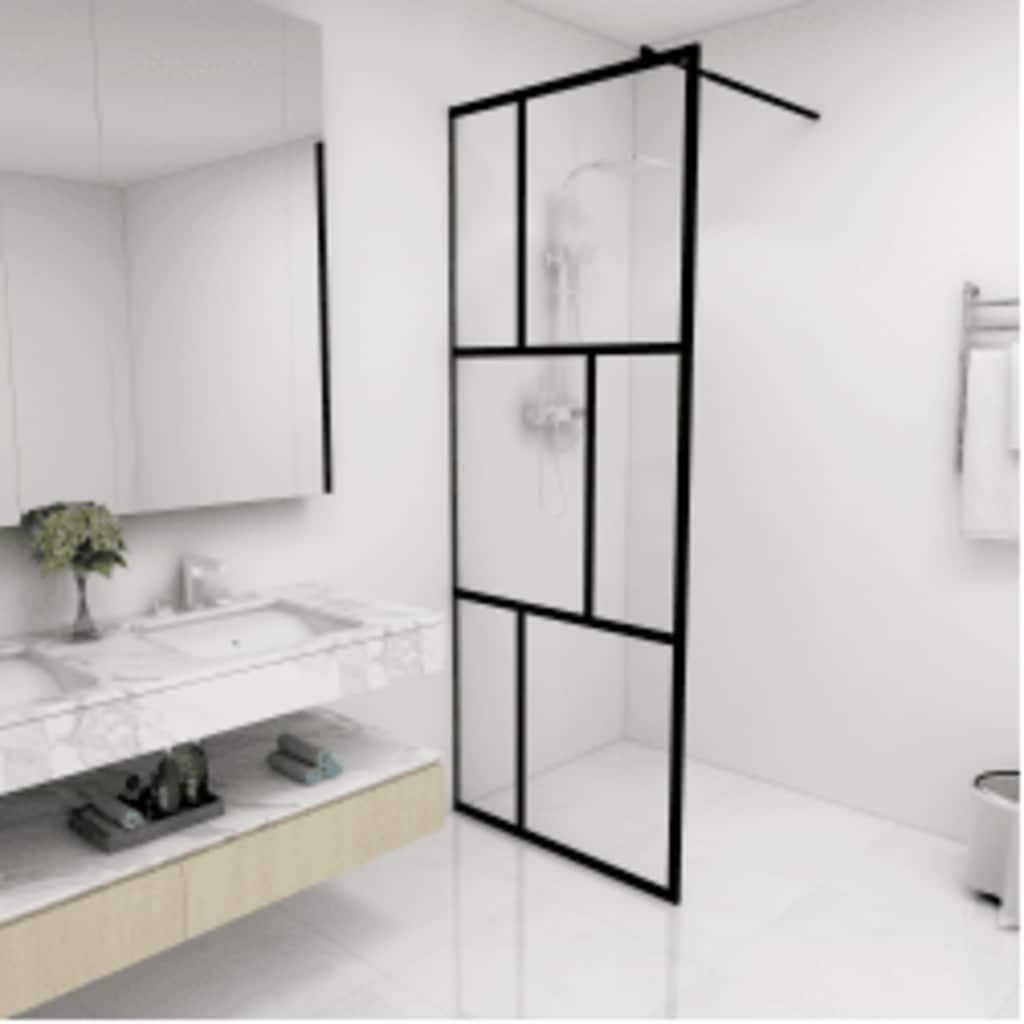 vidaXL - Pared de ducha a ras de suelo de pared de ducha baño interior de cristal templado negro 80x195 cm