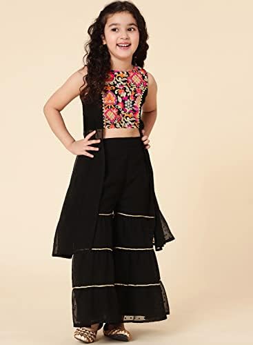 Image of A.T.U.N. (ALL THINGS UBER NICE) Girl's Polyester Embroiderey Sleeveless Kurta and Sharara Set | Traditional Ethnic Wear Clothing Set for Festival and Special Occasions