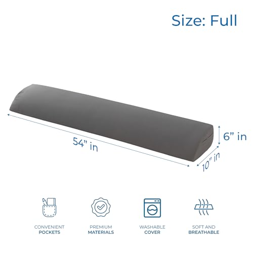 Image of Nestl Bed Wedge Pillow for Headboard, Bed Gap Filler Full Size with Side Pockets, Headboard Wedge Pillow for Sleeping, Triangle Mattress Gap Filler Full Size 54 inchx10 inch Pillow Wedge for Headboard Gap