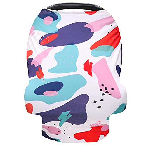 Baby Car Seat Cover for Boys & Girls, Stretchy Abstract Car Seat Canopy, Multiuse Nursing Covers, Infant Carrier Cover Summer, Breastfeeding Scarf for Newborn, Ultra-Soft Breathable