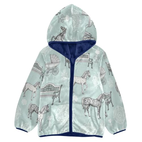 Horses Benches Vases Patterns Toddler Fleece Jacket Girl Boys Hooded Fleece Jacket Coat Warm Outwear Zip-up 3-10T