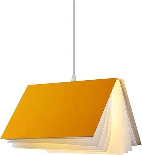Lámpara colgante con forma de libro, iluminación colgante de madera, pantalla de metal, lámpara colgante de techo, lámpara colgante ajustable sobre