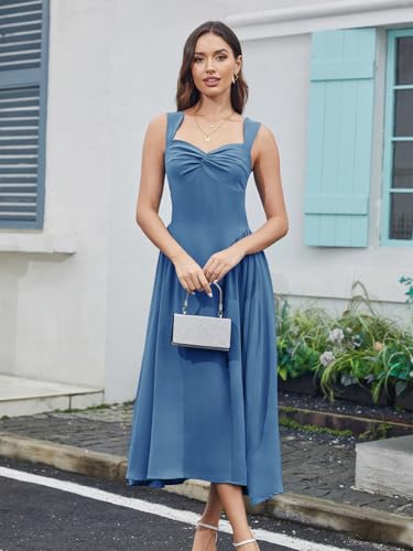 Image of Women's Wedding Guest Dress Corset Sleeveless Semi Formal Bridesmaid Flowy Midi Dresses with Pockets