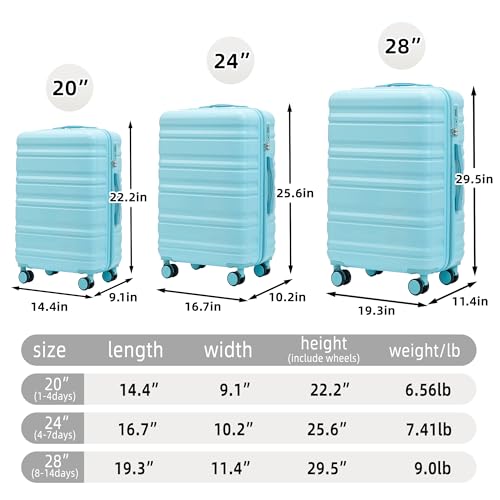 Image of Luggage 3 Piece Set, Hardside Lightweight Suit case with Spinner Wheels