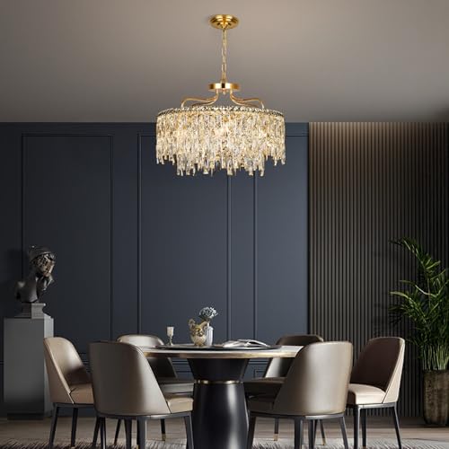 Image of 24 inch 8 Lights Gold Crystal Chandeliers for Dining Room Light Fixture