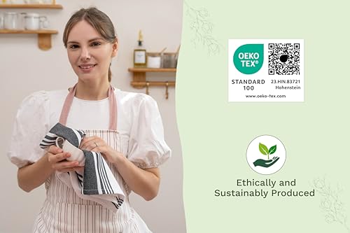 Image of Black Dish Towels - Super Absorbent, Lint-Free, 6 Pack, 100% Cotton, 30 inchx20 inch Black Cotton Striped Kitchen Towels - Washable, Durable, Lint-Free All-Season Tea Towels - Extra Large & Reusable (6 Pack)