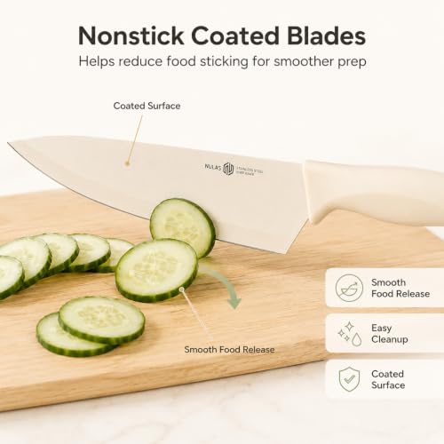 Image of 17-Piece Kitchen Knife Set with Block and Built-in Sharpener, Cream