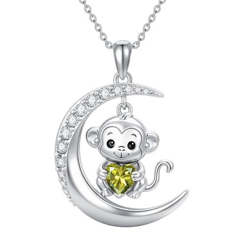 Image of PROESS Animal Birthstone Necklace 925 Sterling Silver Otter /Axolotl /Hippo /Elephant /Dachshund /Monkey /Red Panda Pendant Necklace Animal Birthstone Jewelry Gifts for Women