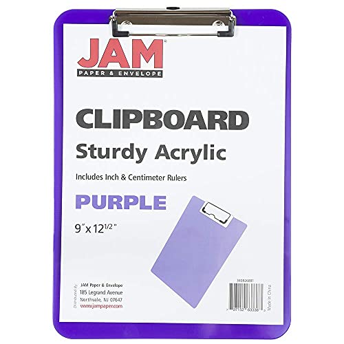 Jam Paper Plastic Clipboards With Low Profile Metal Clip - Letter Size (9 X 12.5) - Violet Purple - Clip Board Sold Individually #TOP5