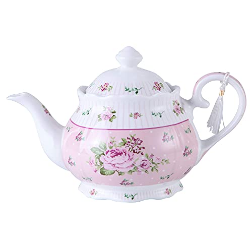 Miniatura 4 de London Boutique Juego De Tetera De Porcelana, Azucarero Y Jarra De Leche Crema, Estilo Shabby Chic Vintage Floral En Caja De Regalo Tetera Rosa Rosa