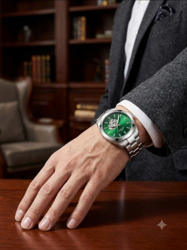 Image of MINI @ MAXX 1998 Men's Automatic Mechanical Watch with Open Heart Dial, Silver Stainless Steel Bracelet, Analog Display, Premium Formal & Casual Wrist Watch for Men