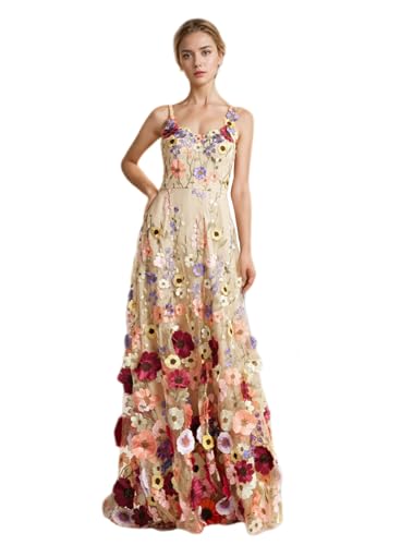 Bhaxbhbo 2025 Fashion A-Line Prom Dress Spaghetti Neckline Sleeveless Floor Length 3D Flowers Wedding Guest Dress