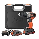 BLACK+DECKER Trapano a percussione a batteria da 18V a 2 velocità con due batterie da 1,5Ah e caricatore da 400mA, coppia di 45Nm, luce da lavoro a LED, BCD003C2K-QW