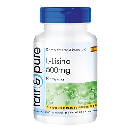 Fair & Pure® - L-Lisina 500 mg - Vegana - Aminoácido esencial - Alta pureza - 90 Cápsulas