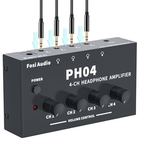 Fosi Audio PH04 4�`�����l�� �w�b�h�z���A���v �X�e���I�I�[�f�B�I�A���v ������ ���R���p�N�g �|�[�^�u�� �w�b�h�t�H���X�v���b�^�[ 3.5mm���XAUX���z ���F �X�^�W�I/�X�e�[�W�K�p�i�d���t���j