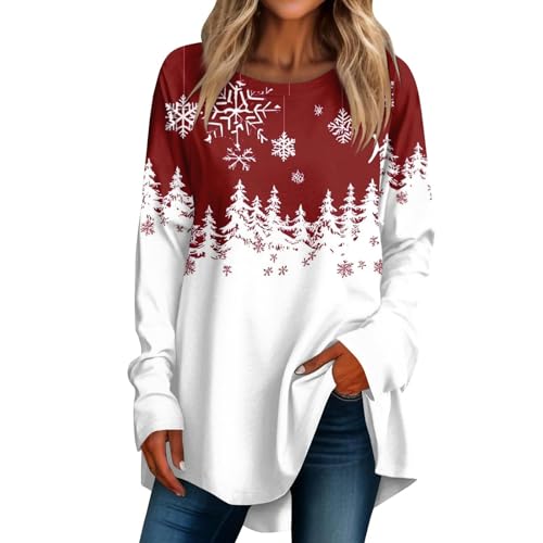 Weihnachtsbluse Damen Tunika Weihnachtspullover Lang Große Größen...