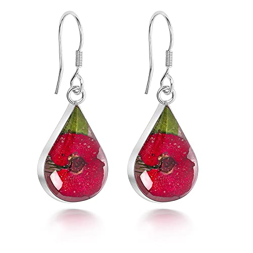 Pendants d'oreilles en argent sterling avec coquelicots : boucles d'oreilles fleurs naturelles