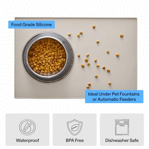 Image of GORILLA GRIP 100% Waterproof Raised Edge BPA Free Silicone Pet Feeding Mat, Dog Cat Food Mats Contain Spills Protects Floors, Placemats for Cats and Dogs Water Bowl, Pets Accessories 32x24 Beige