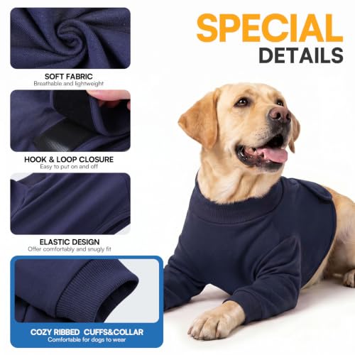 Image of Queenmore Dog Leg Sleeve to Stop Licking, Alternative to Cone of Shame, After Surgery Dog Elbow Protector with Magic Tapes, Recovery Suit for Dogs, Navy Blue, S